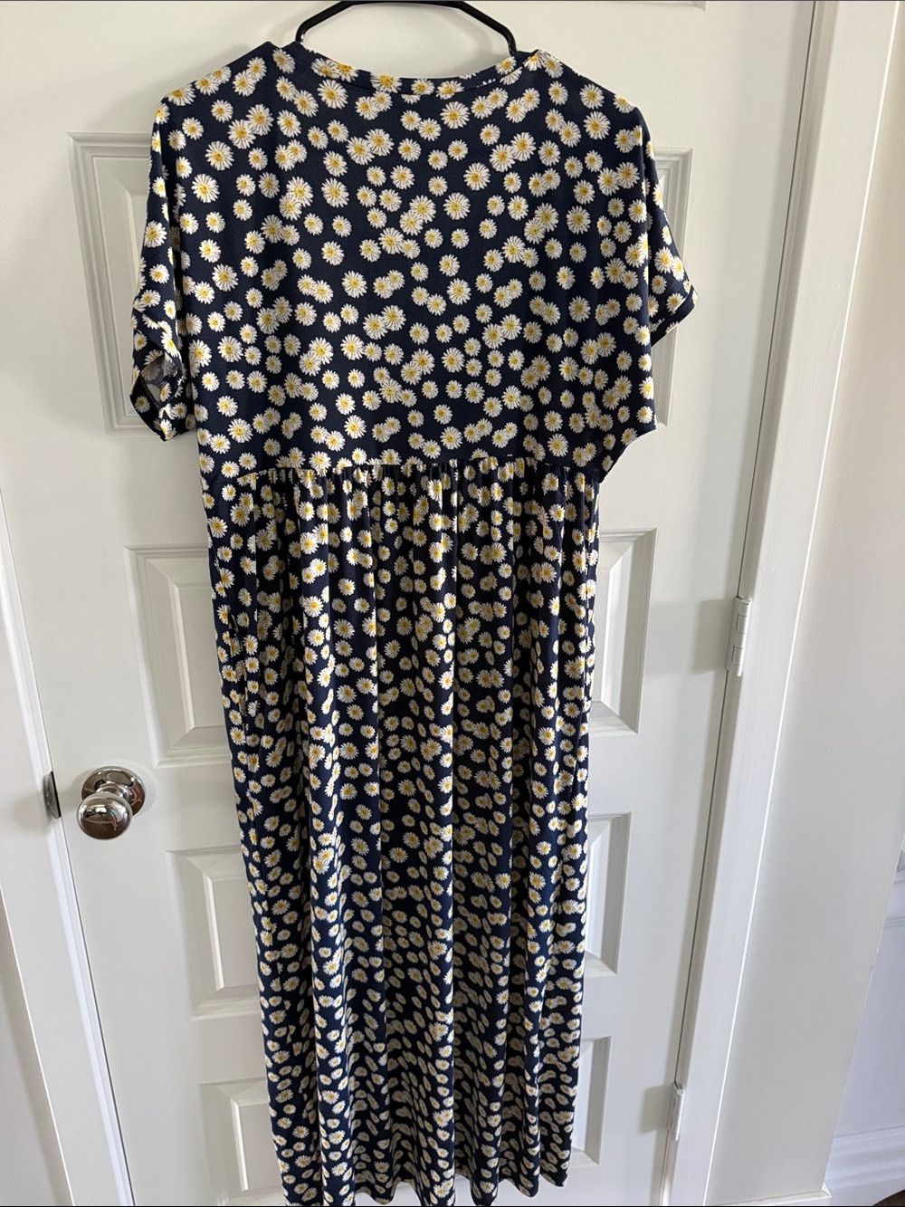 Suzanne Betro Navy and White Daisy Print Maxi WOMENS XL dress pockets scoop neck - Picture 6 of 6